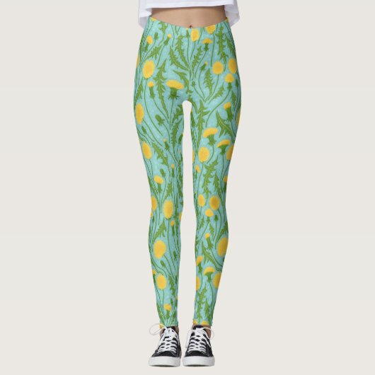 Leggings Dandelions, vert, jaune et bleu (Devant)