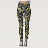 Leggings Dandelions, vert, jaune et noir (Devant)