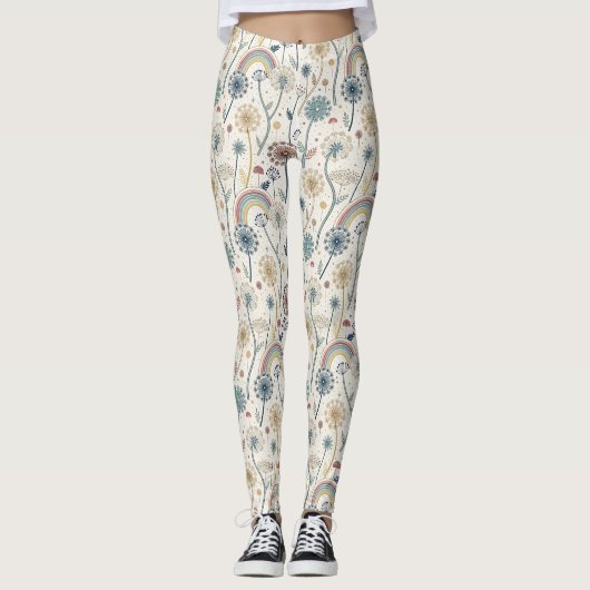 Leggings Dandelions Whimsical Rainbow et Botanical (2) (Devant)