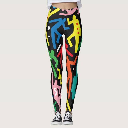 Leggings Danser des gens, doodle set motif. (Devant)
