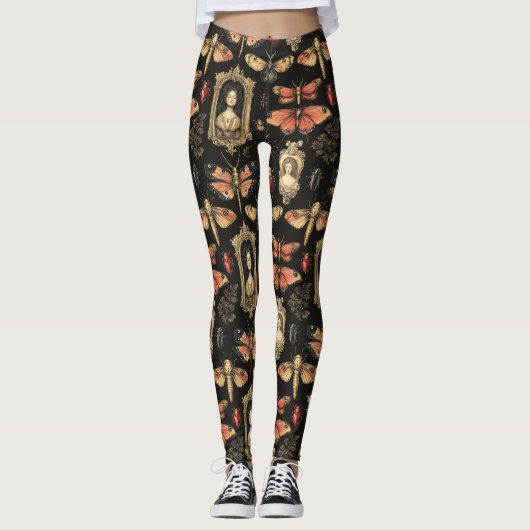Leggings Dark Academia Goth Victorian Gothic Cameo Red Moth (Devant)