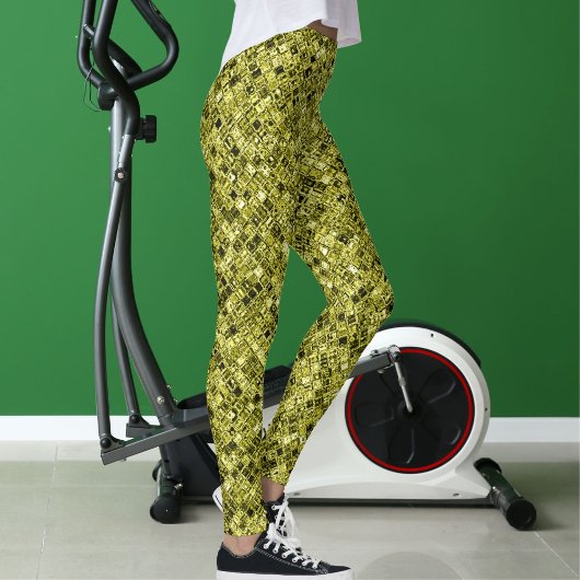 Leggings Dark Brown Pastel Grey Yellow Glitter Pattern Gift