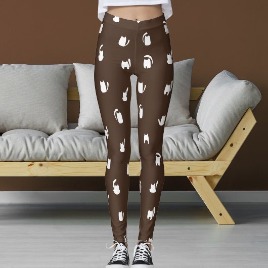 Leggings Dark Brown White Animals Pets Kittens Cats Pattern