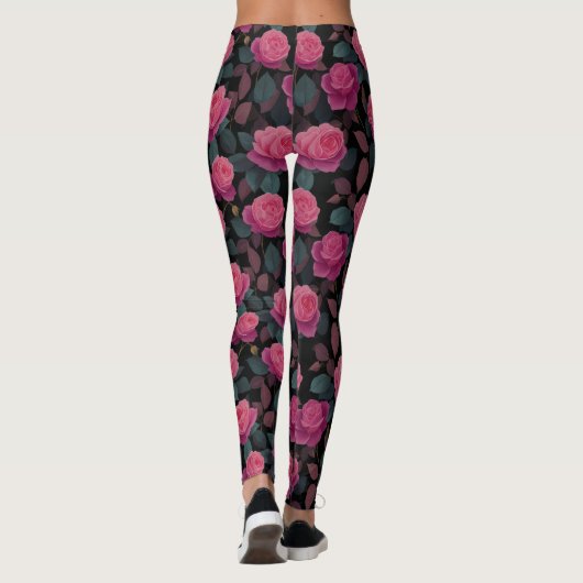 Leggings Dark Floral Pink Rose Pattern (Dos)