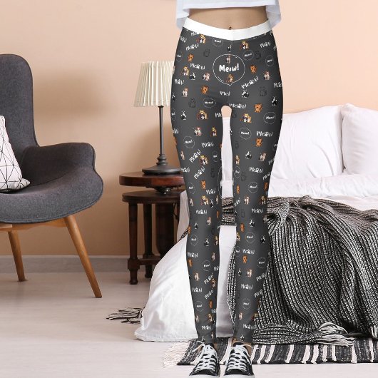 Leggings Dark Grey Pet Lover Kitty Feline Meow Cat Pattern