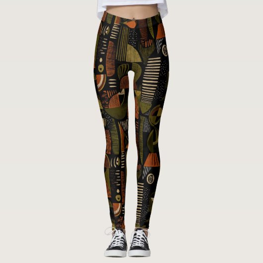 Leggings Dark Mid Century Geometric Pattern (1) (Devant)
