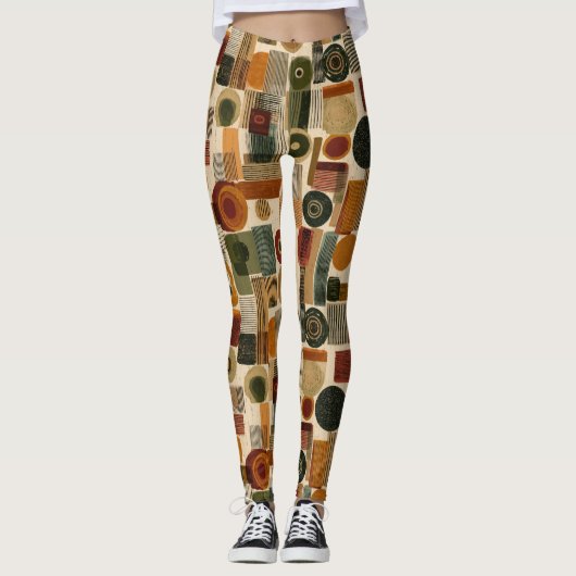 Leggings Dark Mid Century Geometric Pattern (2) (Devant)