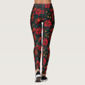 Leggings Dark Red Christmas Floral Pattern (Dos)