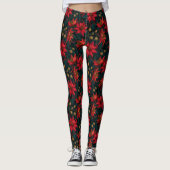 Leggings Dark Red Christmas Floral Pattern (Devant)