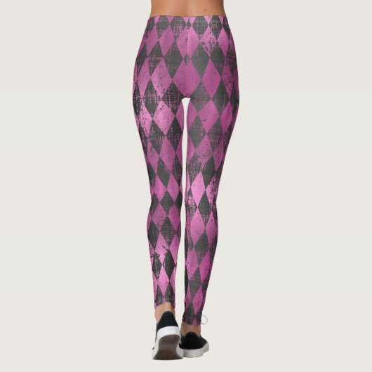 Leggings d'arlequins roses et noirs en détresse (Dos)