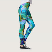 Leggings d'Art Abstrait Floral Bleu (Droite)