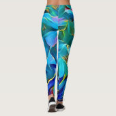 Leggings d'Art Abstrait Floral Bleu (Dos)