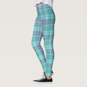 Leggings d'art bleu violet d'Aqua Plaid Retro (Gauche)