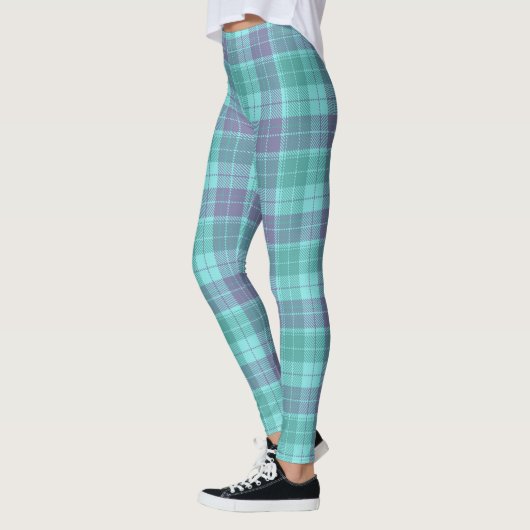 Leggings d'art bleu violet d'Aqua Plaid Retro (Gauche)