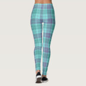 Leggings d'art bleu violet d'Aqua Plaid Retro (Dos)