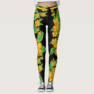 Leggings d'art floral jaune or
