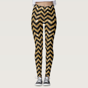 Leggings de conception Chevron noir et or