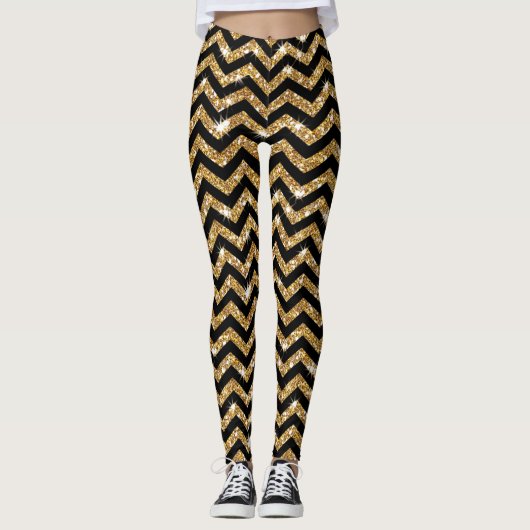 Leggings de conception Chevron noir et or (Devant)