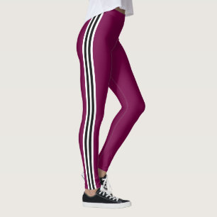 Leggings de couleur bordeaux avec rayure latérale