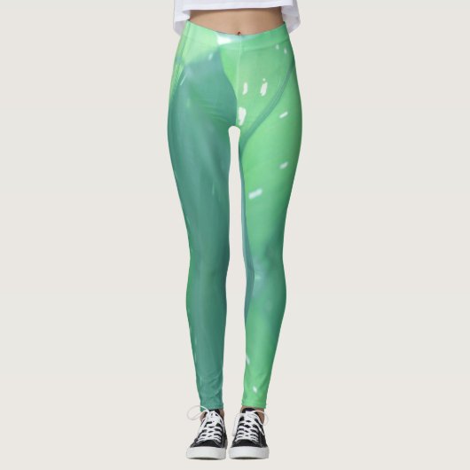 Leggings de couleur pastel à feuilles vert pâle (Devant)
