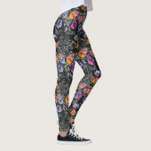 Leggings de crâne de fleurs noires - Mode crâne (Droite)