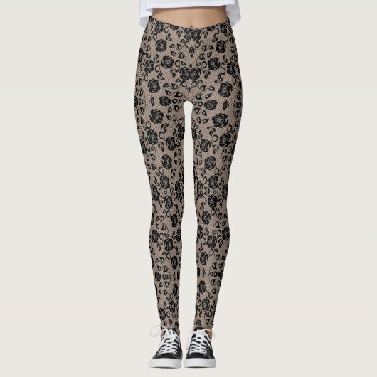 Leggings de dentelle noire Faux (Devant)