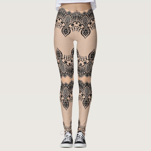 Leggings de dentelle noire Faux - Couleur personna (Devant)