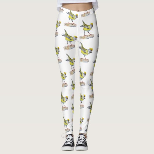 Leggings de dessin d'oiseaux jaunes (Devant)