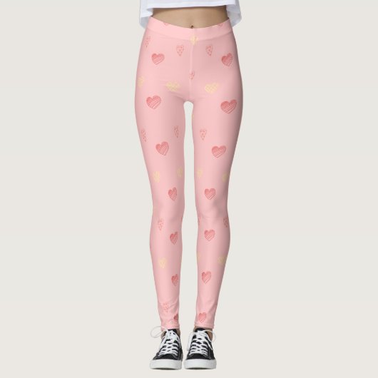Leggings de Doodle Coeur Rose (Devant)