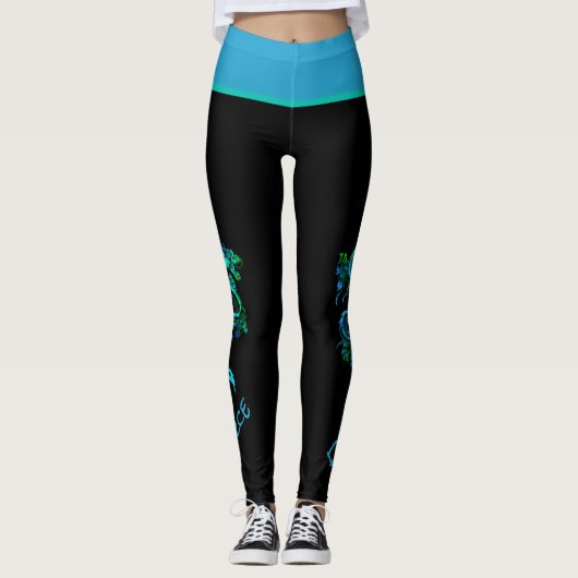 Leggings de dragon bleu et vert (Devant)