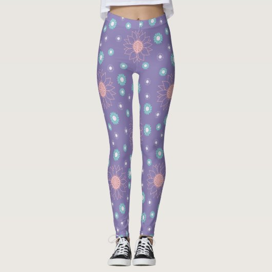 Leggings de fleurs violettes - Chic et confortable (Devant)