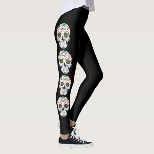 Leggings de Halloween silhouette de crâne blanc Co (Droite)