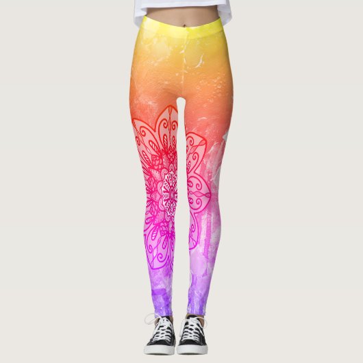 Leggings de mandala arc-en-ciel (Devant)