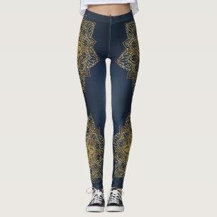 Leggings de Mandala en or bleu moderne