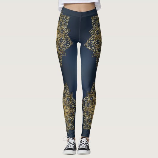 Leggings de Mandala en or bleu moderne (Devant)