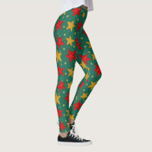Leggings de Noël avec étoiles rouges et or