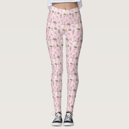 Leggings de Noël roses (Devant)