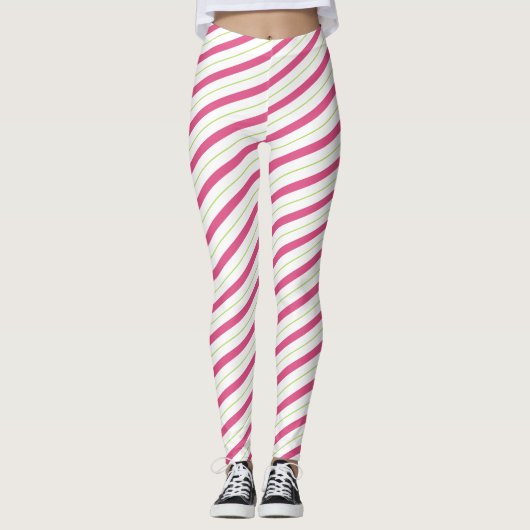 Leggings de Noël Sucre de canne rose rayures (Devant)