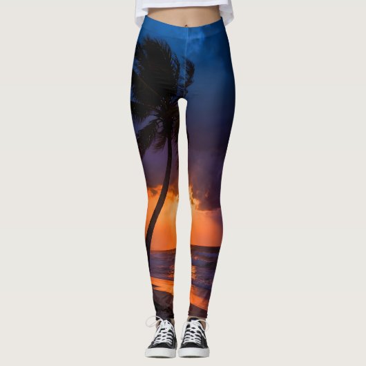 Leggings de plage au coucher orageux pour femmes | (Devant)