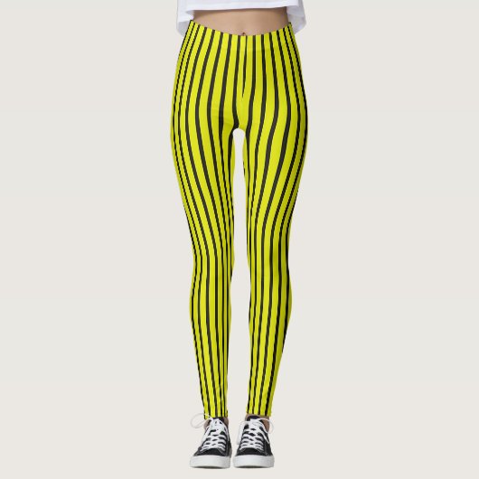 🟨 Leggings de sport à rayures verticales jaunes � (Devant)