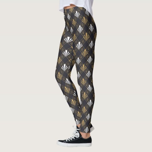 Leggings de style Art déco moderne noir, blanc et (Gauche)