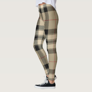 Leggings De Style Design Plaid Beige Et Noir