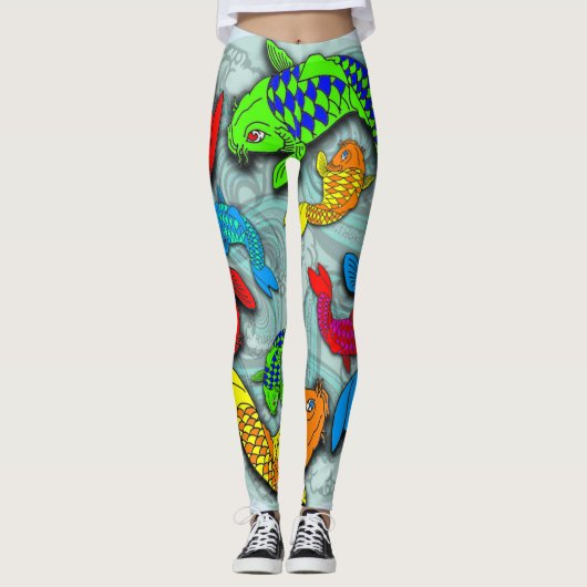 leggings de style tatouage de poisson de Neon koi (Devant)