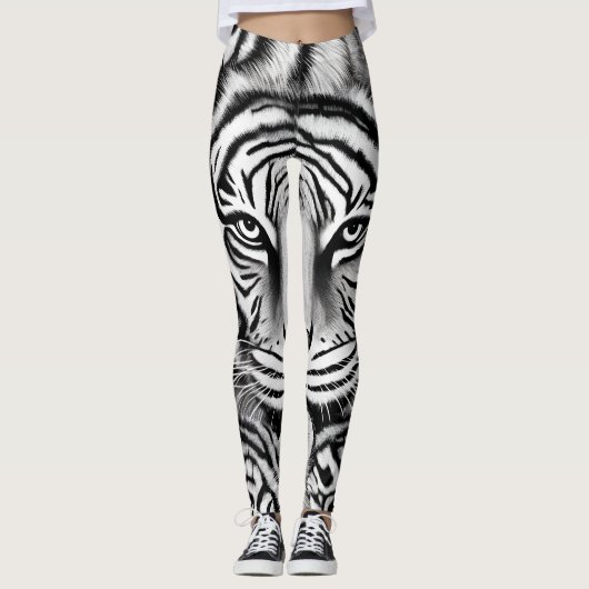 Leggings de tigres noirs et blancs (Devant)