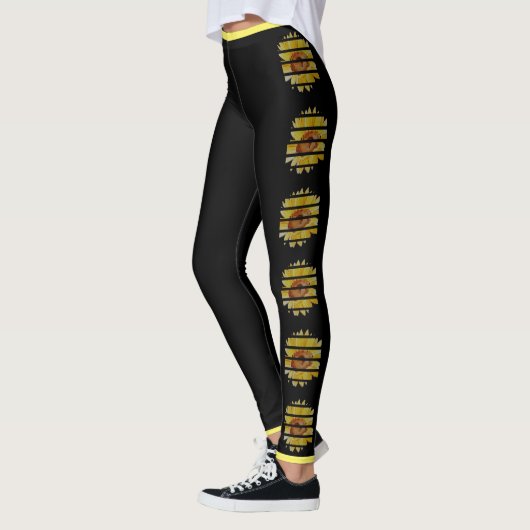 Leggings de tournesol noir avec Trim Jaune (Gauche)