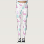Leggings de vacances tropicales<br><div class="desc">Couleurs douces sur un motif tropical transparent avec flamants roses et cactus bleu clair et rose</div>