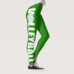 Leggings de volley-ball rayé noir et néon vert