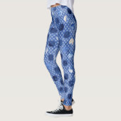 Leggings de Yoga bleu, Fleurs Motif d'impression p (Gauche)