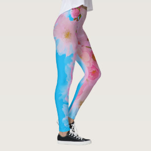 Leggings de yoga bleu rose en fleurs