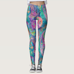 Leggings de yoga colorés à motif paisley pour sall
